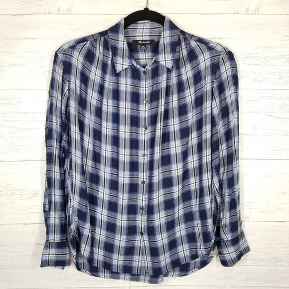 Madewell Central Plaid Top Transatlantic Blue XXS - Picture 2 of 8